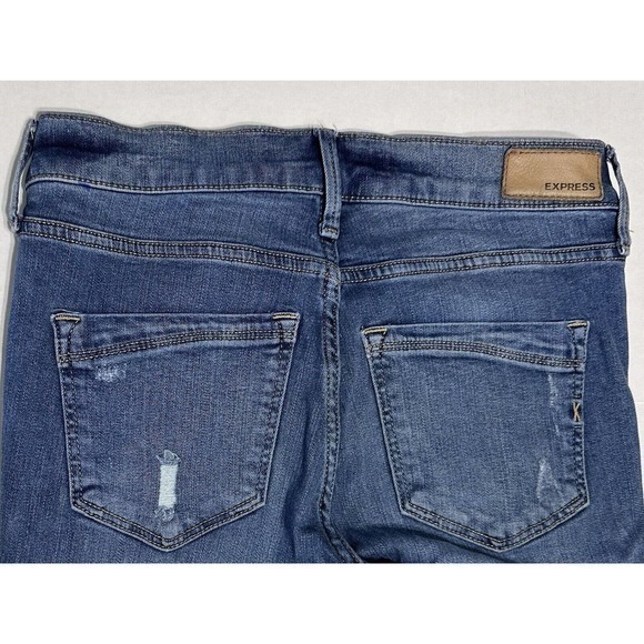 Express Pants Womens 2R Blue Denim Jeans Ankle Mid Rise Distressed Ladies - Picture 8 of 10